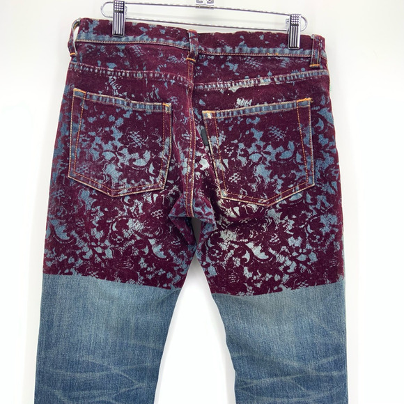 NWT Jun Takahaski Undercover Womens 2‎ Jeans Tapered Leg Blue Flocked 2YK 90s - Picture 7 of 12